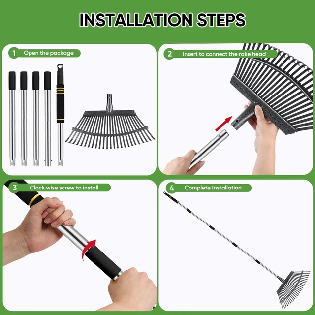 Alt view image 7 of 7 - Heavy Duty Garden Rake 6FT Long 25 Tines | Leaf Rake for Lawn, Leaves, Yards, Grass, Garbage, Weeds, Debris (Black)