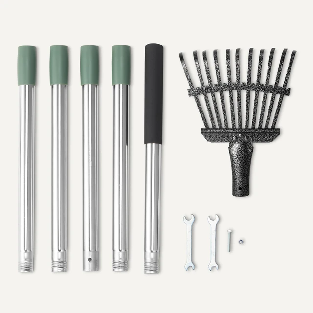Alt view image 4 of 5 - Garden Rake, Leaf rake with 38.58" - 80.51" Adjustable Steel Handle, Gardening tools for Yard Work, Olive/Black/Silver