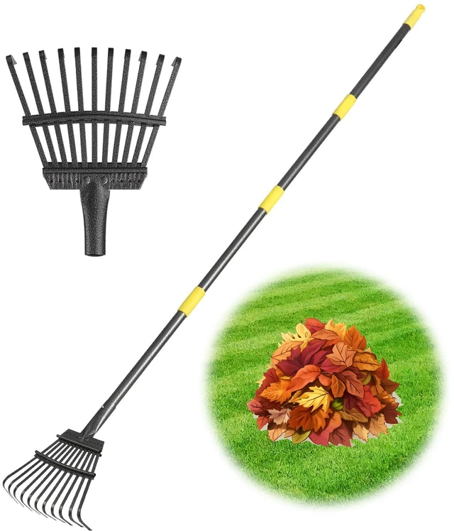 Main image of Rake for Leaves, Small Leaf Rake for Garden, 70-inch Adjustable Metal Rakes-Tool with 11 Steel Tines for Gardening, Yard, Shrub, Flower Beds, Lawns