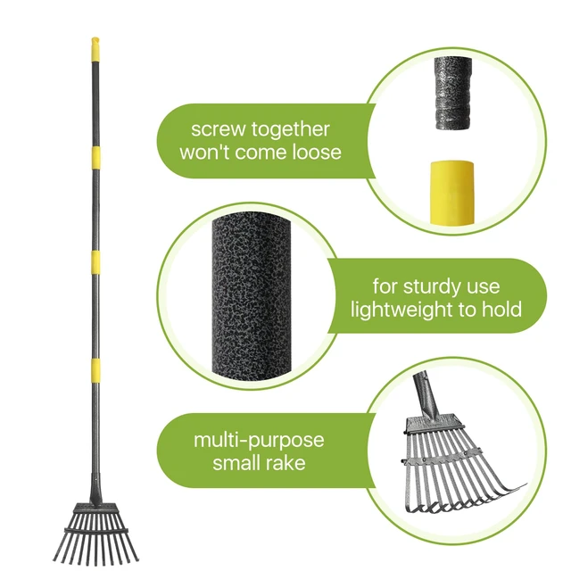 Alt view image 4 of 7 - Rake for Leaves, Small Leaf Rake for Garden, 70-inch Adjustable Metal Rakes-Tool with 11 Steel Tines for Gardening, Yard, Shrub, Flower Beds, Lawns