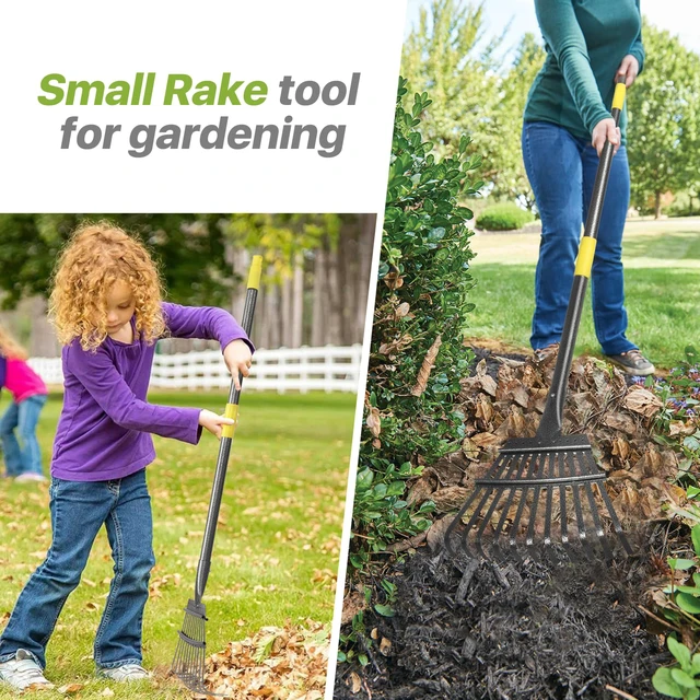 Alt view image 2 of 7 - Rake for Leaves, Small Leaf Rake for Garden, 70-inch Adjustable Metal Rakes-Tool with 11 Steel Tines for Gardening, Yard, Shrub, Flower Beds, Lawns