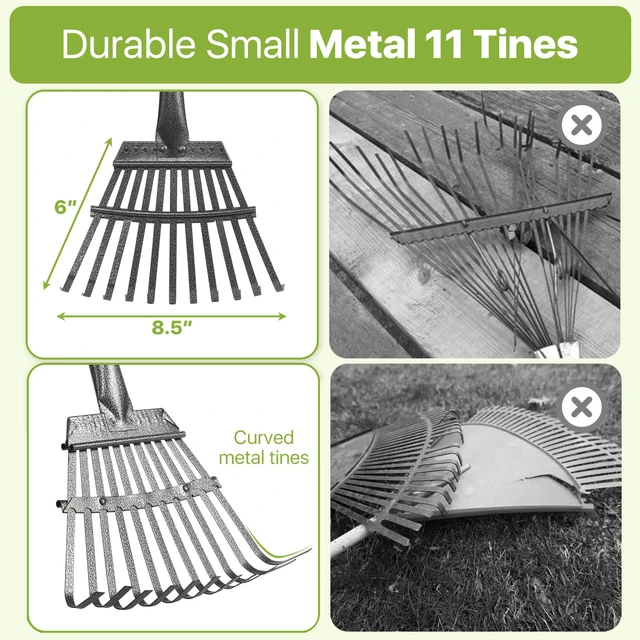 Alt view image 5 of 7 - Rake for Leaves, Small Leaf Rake for Garden, 70-inch Adjustable Metal Rakes-Tool with 11 Steel Tines for Gardening, Yard, Shrub, Flower Beds, Lawns