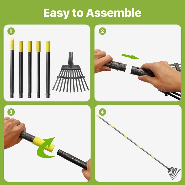 Alt view image 6 of 7 - Rake for Leaves, Small Leaf Rake for Garden, 70-inch Adjustable Metal Rakes-Tool with 11 Steel Tines for Gardening, Yard, Shrub, Flower Beds, Lawns