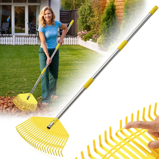 Main image of Leaf Rake - 16.5" Wide Nylon Plastic Head,51" Adjustable Stainless Steel Handle,Heavy Duty Gardening Leaves Rake Tools for Garden Lawns,Yard,Shrub,Grass - Lightweight for Women,Seniors & Kids
