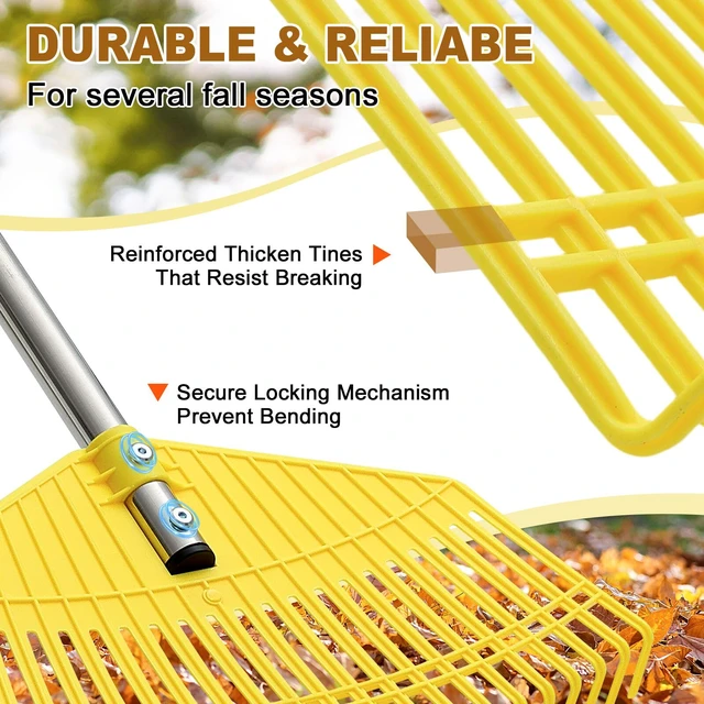 Alt view image 5 of 7 - Leaf Rake - 16.5" Wide Nylon Plastic Head,51" Adjustable Stainless Steel Handle,Heavy Duty Gardening Leaves Rake Tools for Garden Lawns,Yard,Shrub,Grass - Lightweight for Women,Seniors & Kids