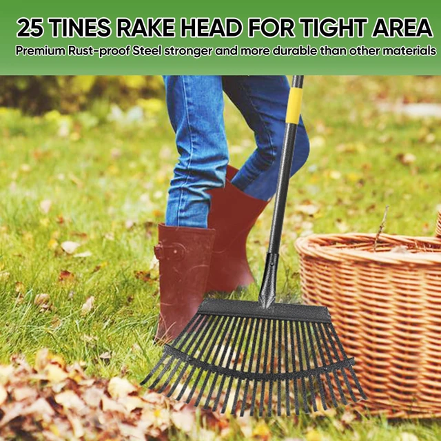 Alt view image 2 of 6 - Garden Leaf Rakes, 6FT Rakes for Lawns Heavy Duty 25 Metal Tines 18.5 inch Wide, Adjustable Steel Handle, Rakes for Leaves, Gathering Shrub, Grass, Flower Beds