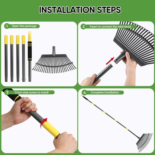 Alt view image 6 of 6 - Garden Leaf Rakes, 6FT Rakes for Lawns Heavy Duty 25 Metal Tines 18.5 inch Wide, Adjustable Steel Handle, Rakes for Leaves, Gathering Shrub, Grass, Flower Beds