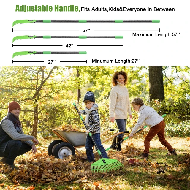 Alt view image 6 of 7 - Plastic Leaf Rake - Upgraded Anti-Break Nylon Head,65" Adjustable Outdoor Yard Rakes for Leaves,Grass,Pine Needle,Mulch,Gentle On Lawn Garden - Lightweight for Women,Seniors & Kids,Childs
