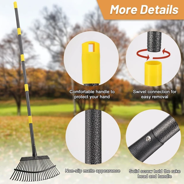 Alt view image 7 of 7 - Garden Leaf Rake, 8.5" Head, 36-74 " Adjustable Handle, Sturdy Steel Tines | 8.5 Narrow Small Head, 36-74 Long Handle, 0.271 In Wide Steel Tines, Carbon Steel Handle, Detachable Portable
