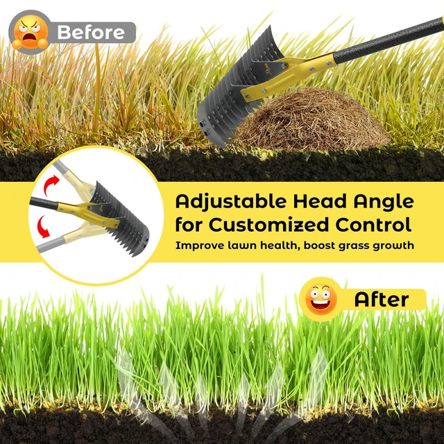 Alt view image 5 of 7 - Thatch Rake,69 Inch Garden Thatching Rake for Grass Removal, 15 Inch Wide Heavy Duty 19 Teeth Steel Metal Garden Leaf Rakes,Landscaping Raking Garden Tools for Lawn Care Loosening Leveling Soil Mulch