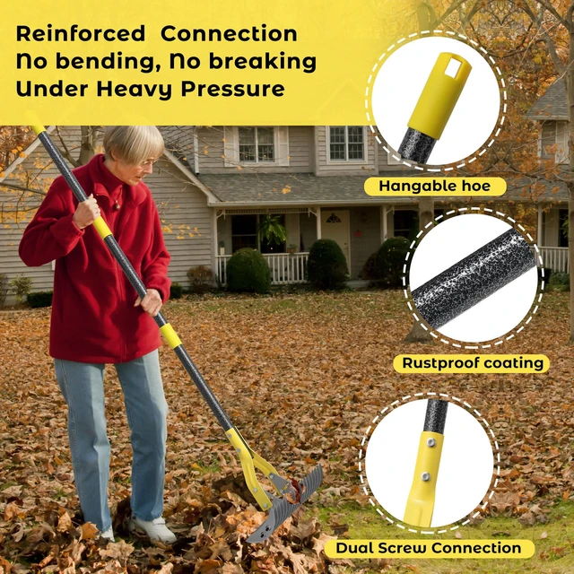 Alt view image 6 of 7 - Thatch Rake,69 Inch Garden Thatching Rake for Grass Removal, 15 Inch Wide Heavy Duty 19 Teeth Steel Metal Garden Leaf Rakes,Landscaping Raking Garden Tools for Lawn Care Loosening Leveling Soil Mulch