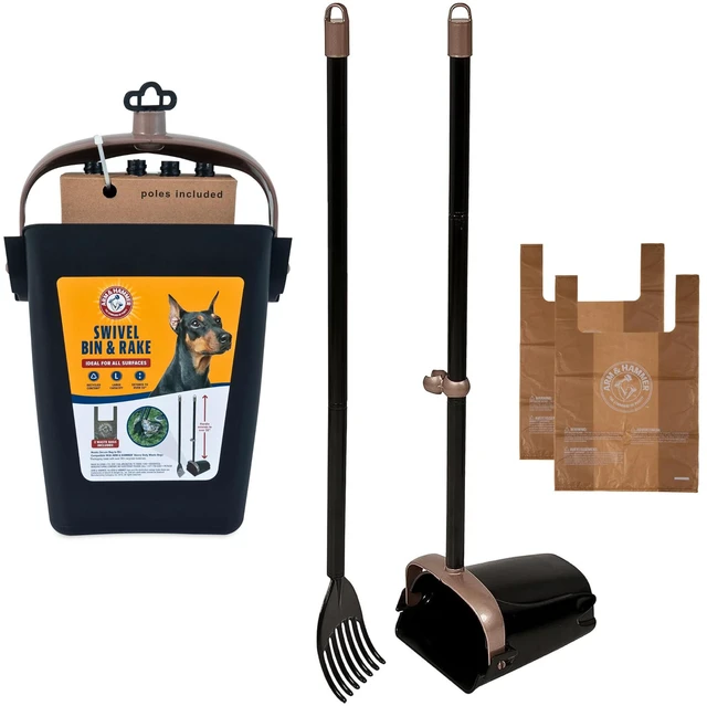Main image of Swivel Bin & Rake Dog Pooper Scooper, Includes 2 Waste Bags | Includes 2 Heavy Duty Scented Waste Bags for Easy, No Touch Disposal