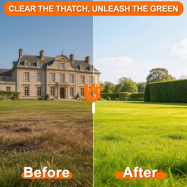 Alt view image 6 of 7 - 21-Tine Thatch Rake for Lawn,15" Heavy Duty Dethatcher Rake with 68" Handle | Dual-Sided Tines, Carbon Steel, 40"-68" Adjustable Handle, Rust-Resistant Coating for Removes Dead Grass, Loosens Soil