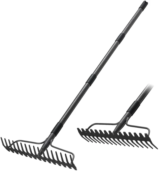 Main image of Garden Rake, 63 Inch Long Handle with 17 Tongs, Heavy Duty Metal Bow Rake for Loosening Leveling Soil, Garden Leaf Rake for Raking Leaves Grass , Weeding, Metal Yard Thatch Lawn Care Garden Tool