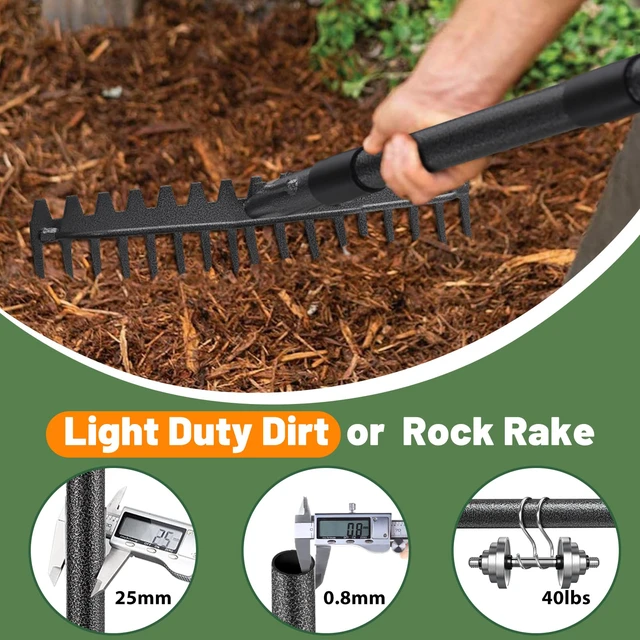 Alt view image 3 of 7 - Garden Rake, 63 Inch Long Handle with 17 Tongs, Heavy Duty Metal Bow Rake for Loosening Leveling Soil, Garden Leaf Rake for Raking Leaves Grass , Weeding, Metal Yard Thatch Lawn Care Garden Tool