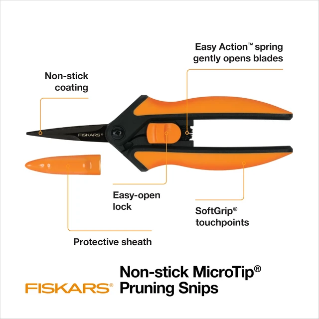 Alt view image 2 of 7 - 6" Non-Stick Pruning Snips, Resin-Resistant Garden Scissors | Garden Shears for Weeds, Flower Buds & Small Plants, Steel Blades Stay Sharp, Easy Action Spring, SoftGrip Handles
