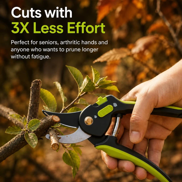 Alt view image 2 of 7 - 8.5" Professional Pruning Shears, Garden Clippers - Cuts 3X Easier Sharp Japanese Blade, Arthritis Friendly Garden Scissors for Seniors, Bonsai Cutters