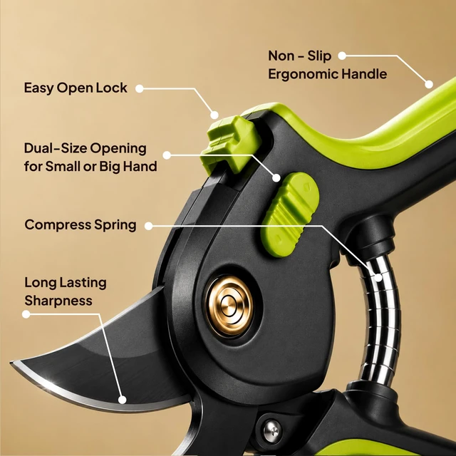 Alt view image 5 of 7 - 8.5" Professional Pruning Shears, Garden Clippers - Cuts 3X Easier Sharp Japanese Blade, Arthritis Friendly Garden Scissors for Seniors, Bonsai Cutters