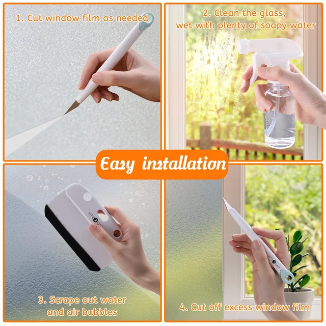 Alt view image 3 of 7 - Window Privacy Film Kit - 4 Pcs Tint Kit for Home Glass & Windows | Scratch-Free & Anti-Slip Grip,Safe Detachable Blade, Bubble-Free Smoothing for Stained Glass Window Film Application