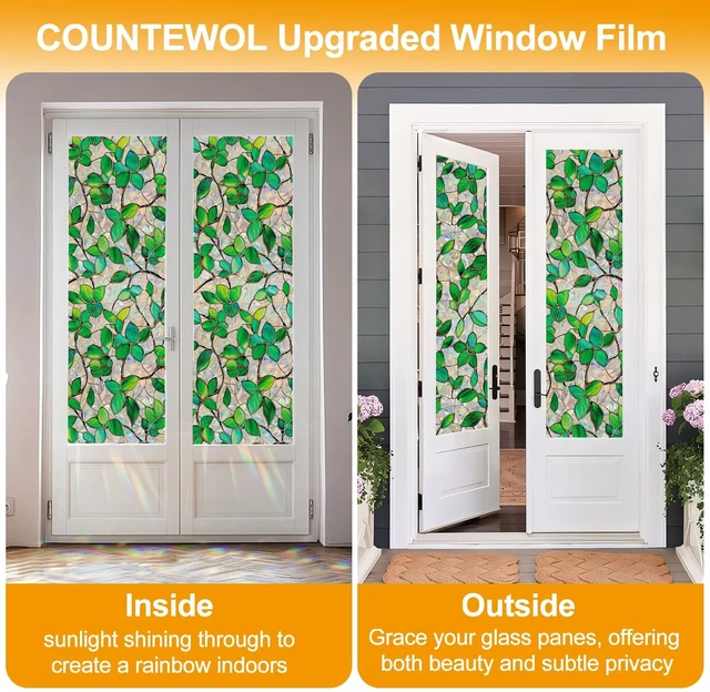 Alt view image 5 of 7 - Rainbow Stained Glass Window Privacy Film Static Cling17.5x78.7in | HeatBlocking EnergySaving, UV Sun Blocking AntiGlare, RenterFriendly, Easy Installation for Front Door & Home Windows