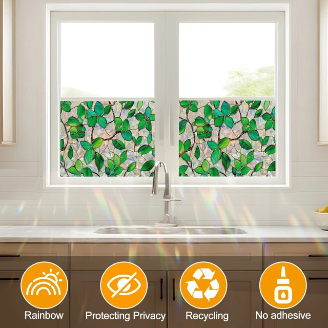Alt view image 6 of 7 - Rainbow Stained Glass Window Privacy Film Static Cling17.5x78.7in | HeatBlocking EnergySaving, UV Sun Blocking AntiGlare, RenterFriendly, Easy Installation for Front Door & Home Windows