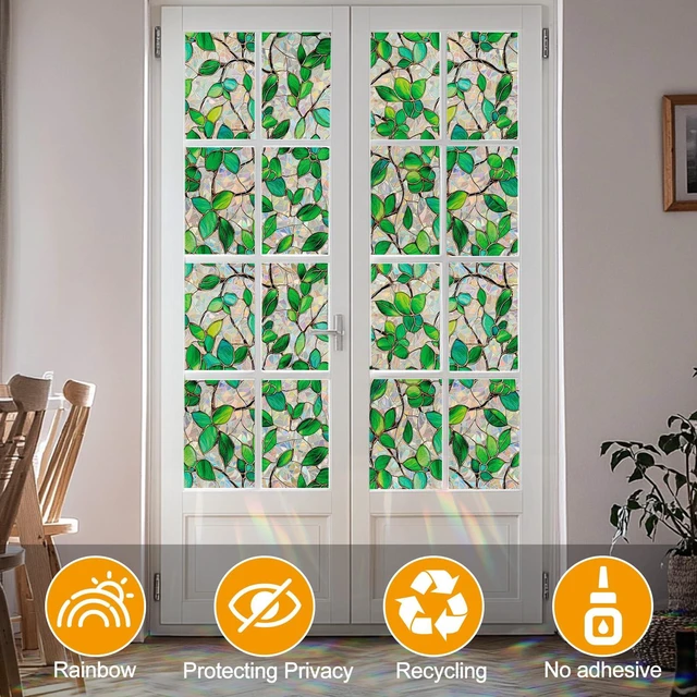 Alt view image 7 of 7 - Rainbow Stained Glass Window Privacy Film Static Cling17.5x78.7in | HeatBlocking EnergySaving, UV Sun Blocking AntiGlare, RenterFriendly, Easy Installation for Front Door & Home Windows