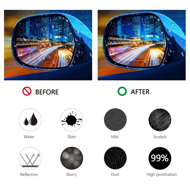 Alt view image 5 of 6 - 8 Pcs Waterproof Mirror Film Anti Fog for Rearview Side Window | HD Nano Coating Protective Sticker, Rainproof for Wet Weather, 4 Oval for Mirrors 4 Square for Windows, Easy Install