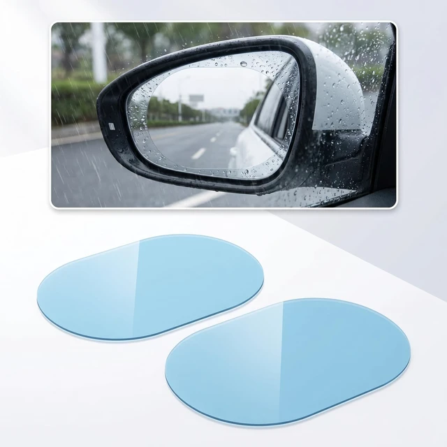 Main image of 2 PCS Car Rear View Mirror Waterproof Film, Rainproof Anti-glare Oval Protective Sticker, High-definition Anti-fog Guard, Universal Window Film for SUVs Sedans Trucks (Transparent)