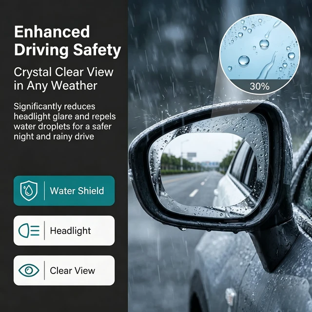 Alt view image 3 of 6 - 2 PCS Car Rear View Mirror Waterproof Film, Rainproof Anti-glare Oval Protective Sticker, High-definition Anti-fog Guard, Universal Window Film for SUVs Sedans Trucks (Transparent)