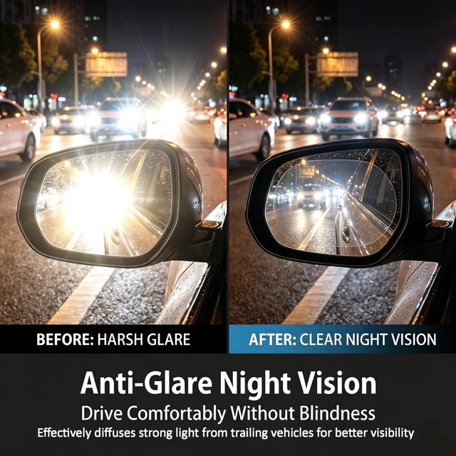 Alt view image 5 of 6 - 2 PCS Car Rear View Mirror Waterproof Film, Rainproof Anti-glare Oval Protective Sticker, High-definition Anti-fog Guard, Universal Window Film for SUVs Sedans Trucks (Transparent)