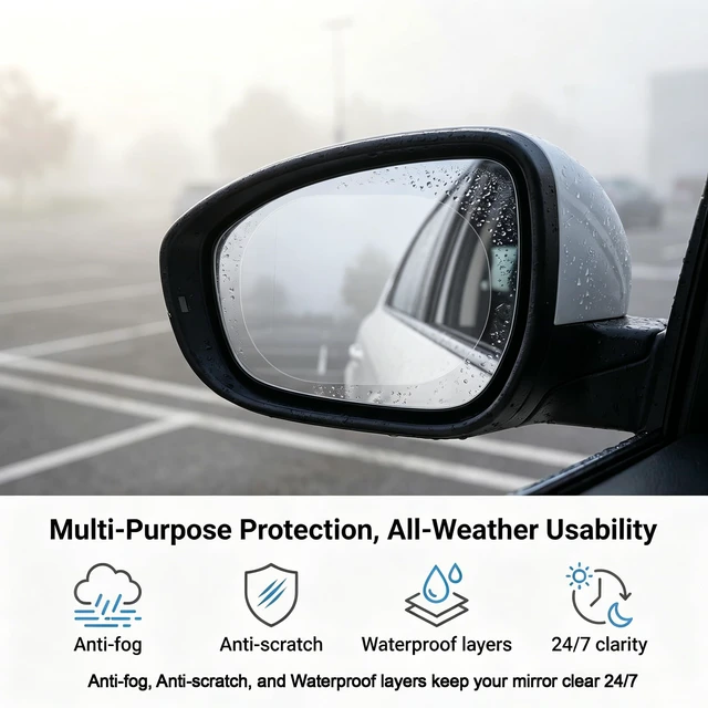 Alt view image 6 of 6 - 2 PCS Car Rear View Mirror Waterproof Film, Rainproof Anti-glare Oval Protective Sticker, High-definition Anti-fog Guard, Universal Window Film for SUVs Sedans Trucks (Transparent)