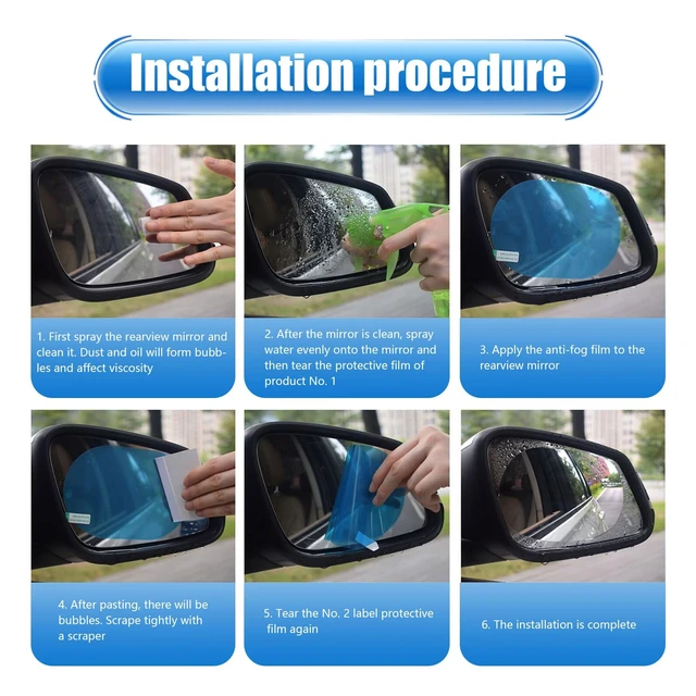 Alt view image 4 of 6 - Pack of 2 Car Rear View Mirror Waterproof Film, Anti Fog Glare Rear View Mirror Sticker, HD Protective Clear Auto Parts, Rain Proof Film for Car Window, for Most Cars (Transparent #Oval)