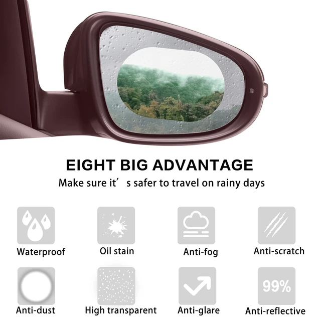 Alt view image 2 of 7 - 12Pcs Car Rearview Mirror Film, Anti Fog Anti Glare Anti Scratch Anti Mis Rainproof Waterproof HD Nano Clear Protective Sticker Film for Car Mirrors, Side Windows, Safe Driving