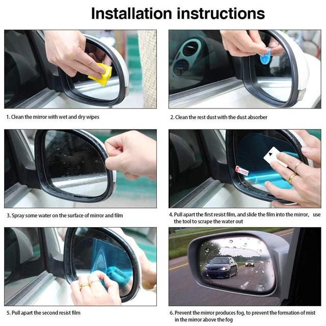 Alt view image 6 of 7 - 12Pcs Car Rearview Mirror Film, Anti Fog Anti Glare Anti Scratch Anti Mis Rainproof Waterproof HD Nano Clear Protective Sticker Film for Car Mirrors, Side Windows, Safe Driving