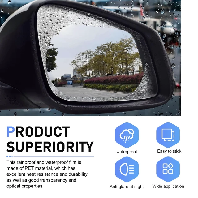 Alt view image 5 of 6 - 2 PCS Car Rearview Rainproof Films, Hydrophobic Anti-fog Anti-glare Guard, Reusable Anti-scratch Protective Sticker, Universal Oval HD Viewing Accessory for Side Windows Mirrors (Blue)