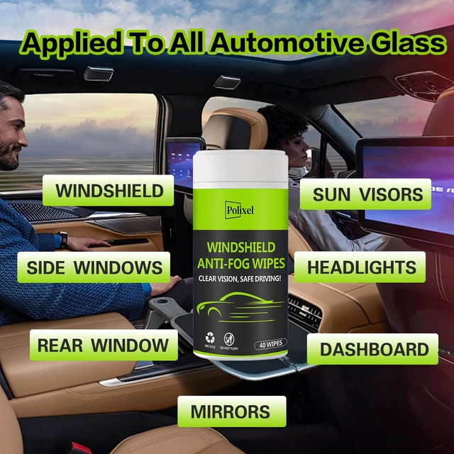 Alt view image 4 of 6 - Glass Anti-Fog Wipes Pre-moistened Quick Antifog Defogger Prevent Fogging on Car Windshield, Mirror, Shower Door, Window, Helmets, Goggles Resealable Bottle Pack - 40 Wipes