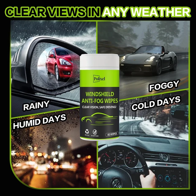 Alt view image 5 of 6 - Glass Anti-Fog Wipes Pre-moistened Quick Antifog Defogger Prevent Fogging on Car Windshield, Mirror, Shower Door, Window, Helmets, Goggles Resealable Bottle Pack - 40 Wipes