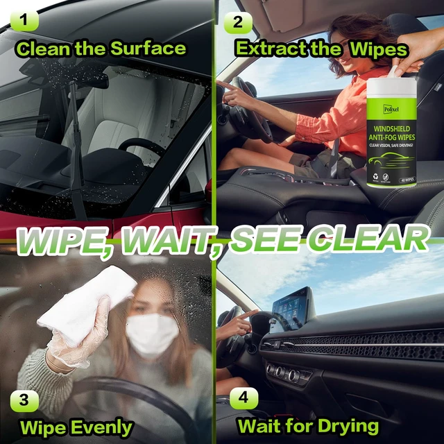 Alt view image 6 of 6 - Glass Anti-Fog Wipes Pre-moistened Quick Antifog Defogger Prevent Fogging on Car Windshield, Mirror, Shower Door, Window, Helmets, Goggles Resealable Bottle Pack - 40 Wipes
