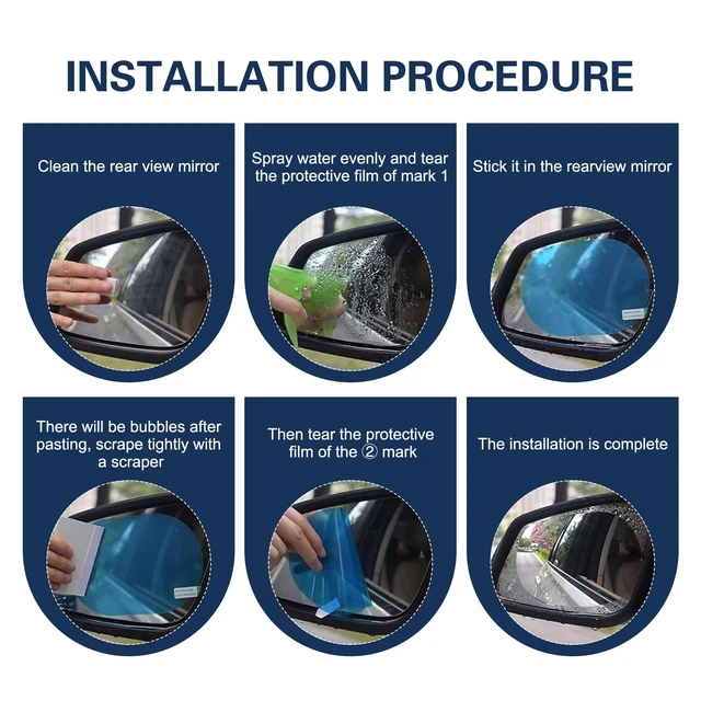 Alt view image 5 of 6 - 2 PCS Car Rearview Rainproof Films, Oval Anti-fog Anti Glare Guard, HD Viewing Anti Scratch Protective Sticker, Universal Reusable Safe Driving Accessory for Car Windows Mirrors (Blue)