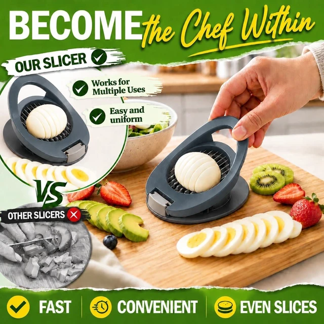 Alt view image 2 of 7 - Egg Slicer for Hard Boiled Eggs, Multi Function Stainless Steel Wire Egg Cutter, Egg Salad Maker, Fruit Slicer for Avocado, Strawberry, Kiwi Fruit
