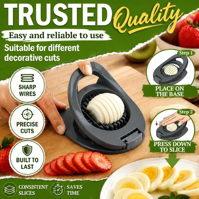 Alt view image 5 of 7 - Egg Slicer for Hard Boiled Eggs, Multi Function Stainless Steel Wire Egg Cutter, Egg Salad Maker, Fruit Slicer for Avocado, Strawberry, Kiwi Fruit