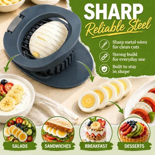 Alt view image 4 of 7 - Egg Slicer for Hard Boiled Eggs, Multi Function Stainless Steel Wire Egg Cutter, Egg Salad Maker, Fruit Slicer for Avocado, Strawberry, Kiwi Fruit