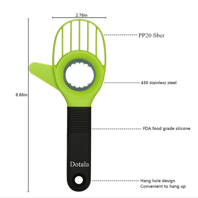 Alt view image 3 of 7 - 3 in 1 Avocado Slicer Tool Works as a Splitter, Pitter and Cutter as knife peeler scoop with Comfort-Grip Handle (Green-Slicer)