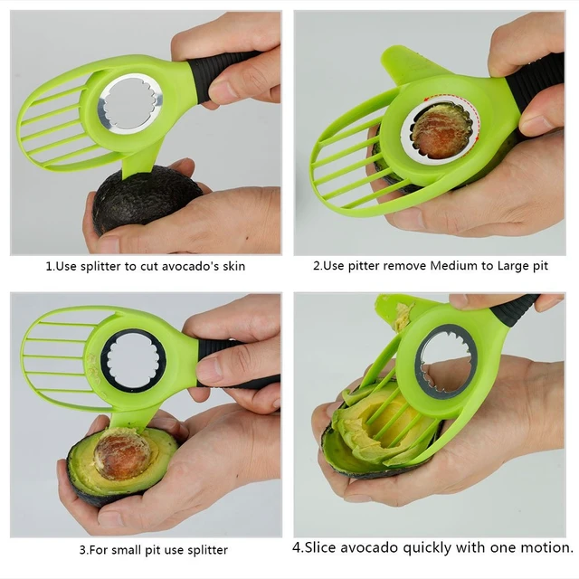 Alt view image 4 of 7 - 3 in 1 Avocado Slicer Tool Works as a Splitter, Pitter and Cutter as knife peeler scoop with Comfort-Grip Handle (Green-Slicer)