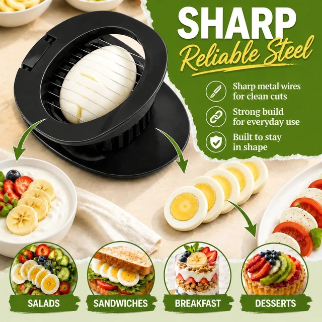 Alt view image 3 of 7 - Stainless Steel Wire Egg Cutter, Hard Boiled Egg Slicing Gadget, Egg Salad Making Tool, Versatile Kitchen Accessory for Eggs, Avocado, Strawberry, Kiwi Fruit