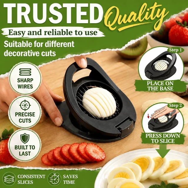 Alt view image 7 of 7 - Stainless Steel Wire Egg Cutter, Hard Boiled Egg Slicing Gadget, Egg Salad Making Tool, Versatile Kitchen Accessory for Eggs, Avocado, Strawberry, Kiwi Fruit