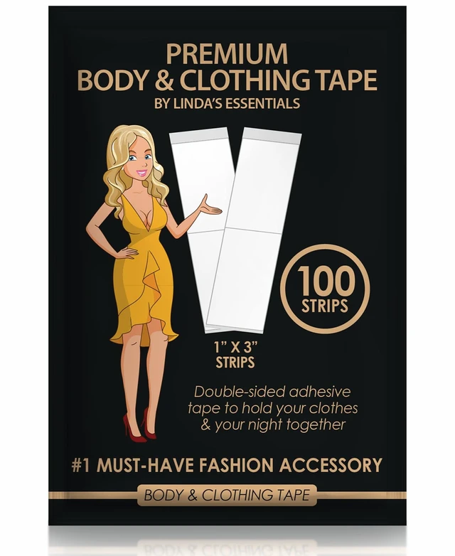 Main image of Double Sided Tape for Clothes, Body and Fashion (100 Pack) | Clothing and Hem Tape for Women, No Sew No Iron, Fabric Adhesive, Strong Clear Body Adhesive for Skin (Extra Wide - 100 Pack)