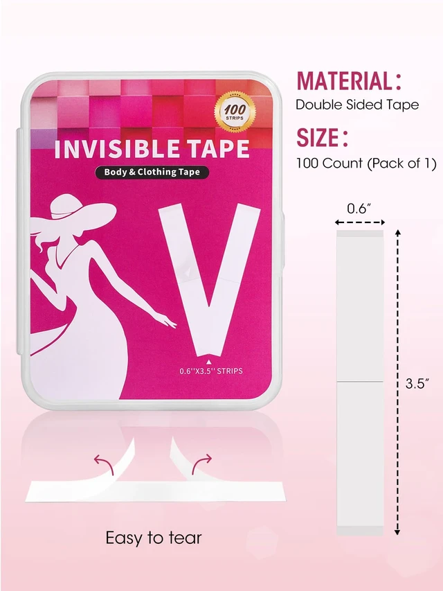 Alt view image 6 of 6 - 100 Strips Double Sided Fashion Tape, Invisible Skin Friendly | Soft Adhesive, Ideal For Clothes, Perfect For Dress, Gentle On Fabric, Neat Hem Fix, All Day Fit, Daily Fashion Application