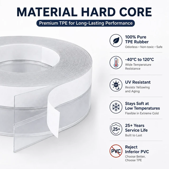 Alt view image 2 of 5 - 40FT Weather Stripping Door Seal - Self-Adhesive Silicone Seal Strip for Door Window Gaps Soundproof/Insulation/Dustproof/Waterproof (Transparent,35MM)