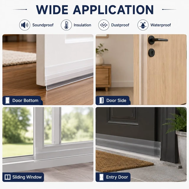 Alt view image 5 of 5 - 40FT Weather Stripping Door Seal - Self-Adhesive Silicone Seal Strip for Door Window Gaps Soundproof/Insulation/Dustproof/Waterproof (Transparent,35MM)